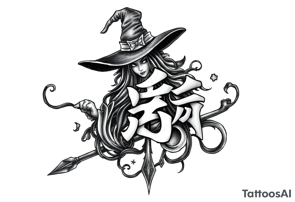 The word “싸이커스” and witch tattoo idea