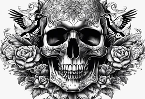 skull with sparrows tattoo idea