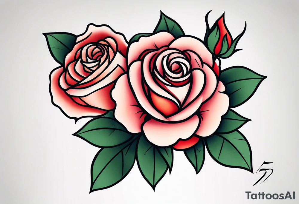 traditional style rose tattoo with the number 5 hidden in it. make the 5 less hidden tattoo idea