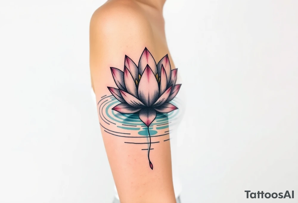 serene lotus flower emerging from sacred waters with ripples tattoo idea