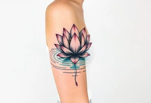 serene lotus flower emerging from sacred waters with ripples tattoo idea