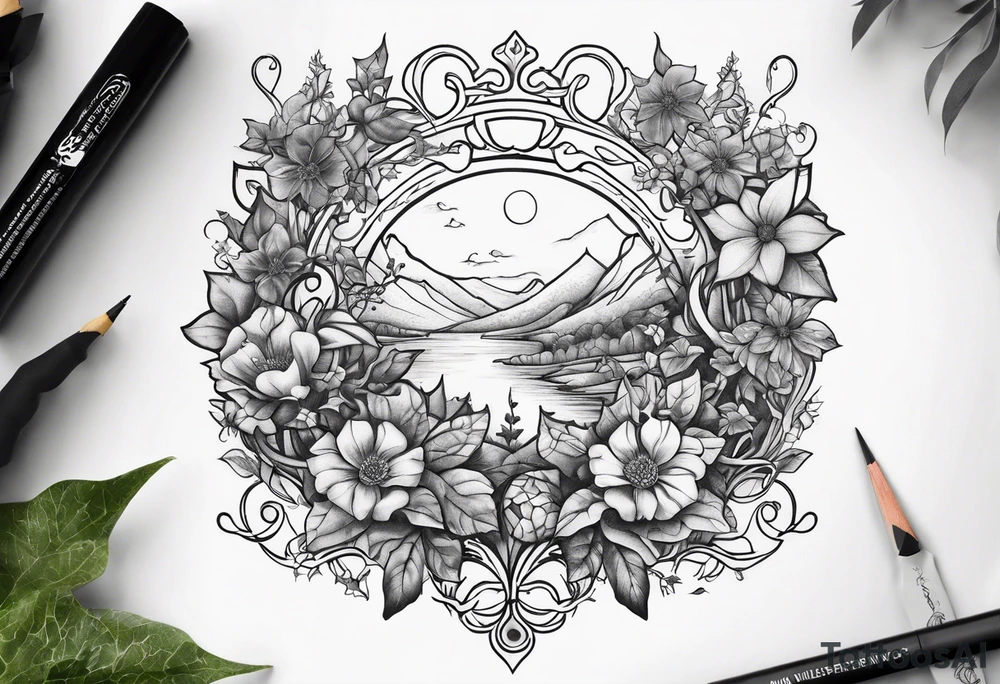 Wildflowers and ivy vines tattoo idea