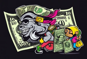 100 dollar bill with a money bag and a robber holding money bag tattoo idea