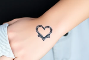 A heart-shaped lace pattern bracelet in black and silver, with a delicate filigree border tattoo idea