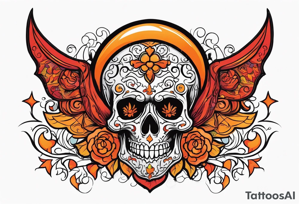 Gothic skull that is red and orange tattoo idea