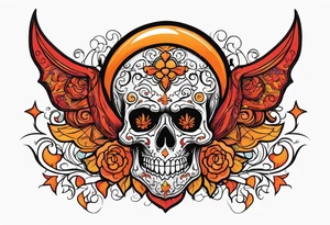 Gothic skull that is red and orange tattoo idea