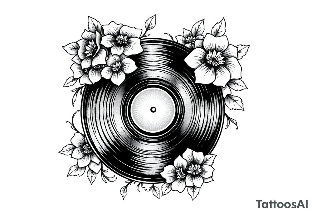 vinyl record player with flowers tattoo idea