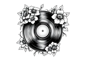vinyl record player with flowers tattoo idea