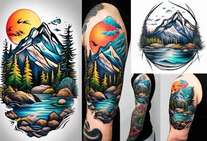 Mountains fishing tattoo idea