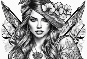 idea of adding buffs to people with this tattoo. using realistic style with arrows and Four Leaf Clover to generating stats of Luck. tattoo idea