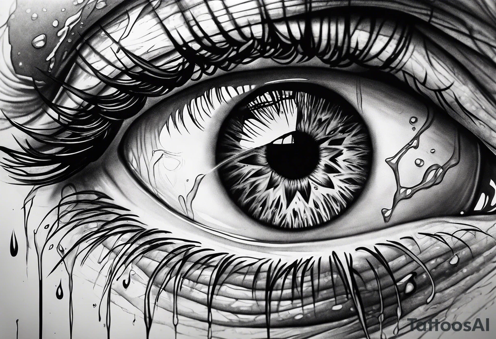 A realistic majestic human eye crying tears of blood tattoo idea