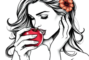 Beautiful  seductive woman eating an apple tattoo idea