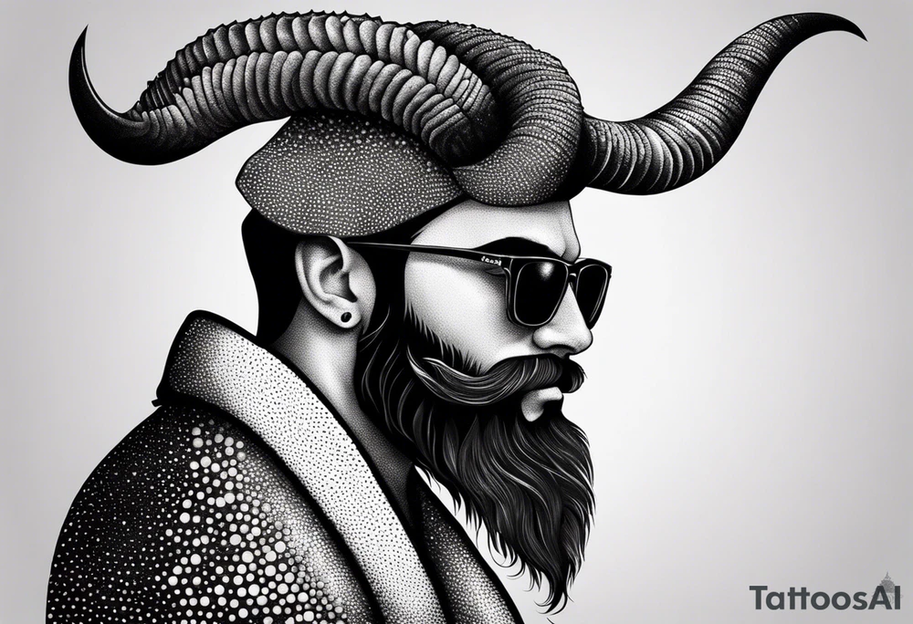 capricorn with beard and sunglasses tattoo idea