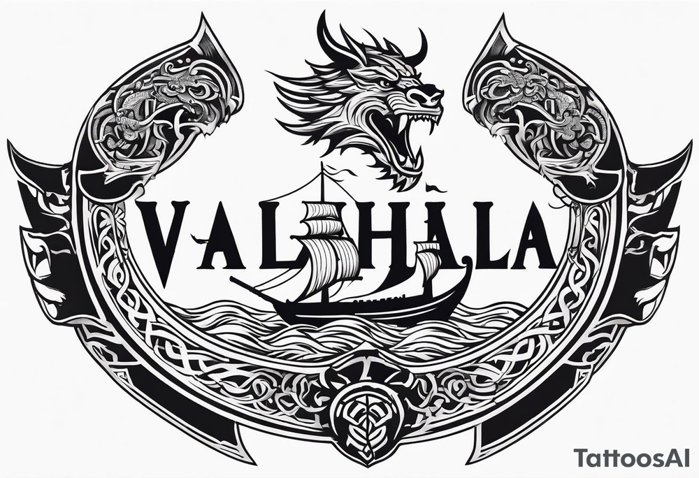 Valhalla sword shield viking ship dragon head tattoo idea Valhalla sword shield viking ship dragon head tattoo idea