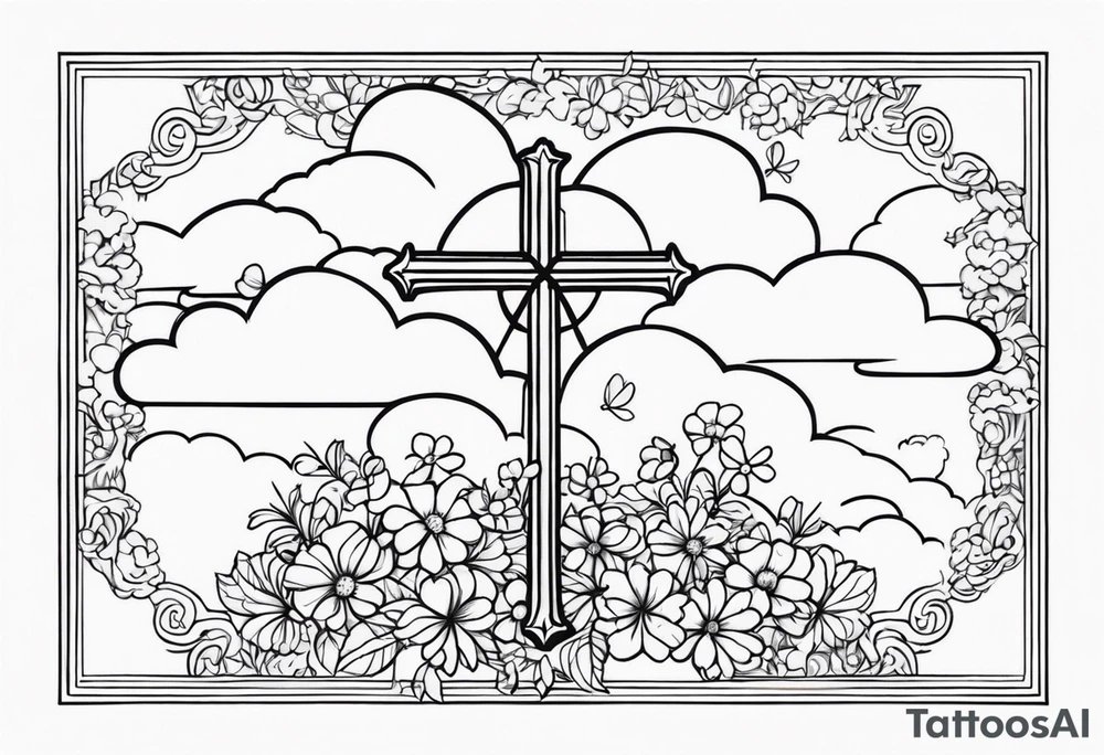 Clouds triple cross kaws flower cross clock tattoo idea