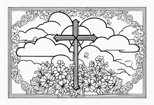 Clouds triple cross kaws flower cross clock tattoo idea