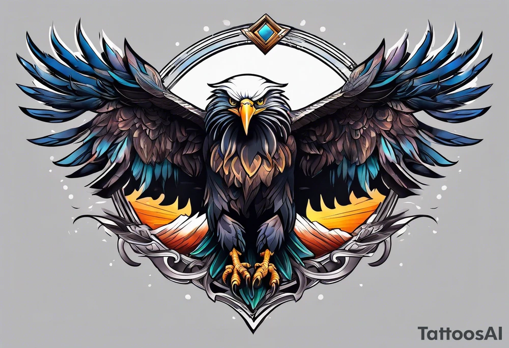 Dark eagle chest tattoo idea