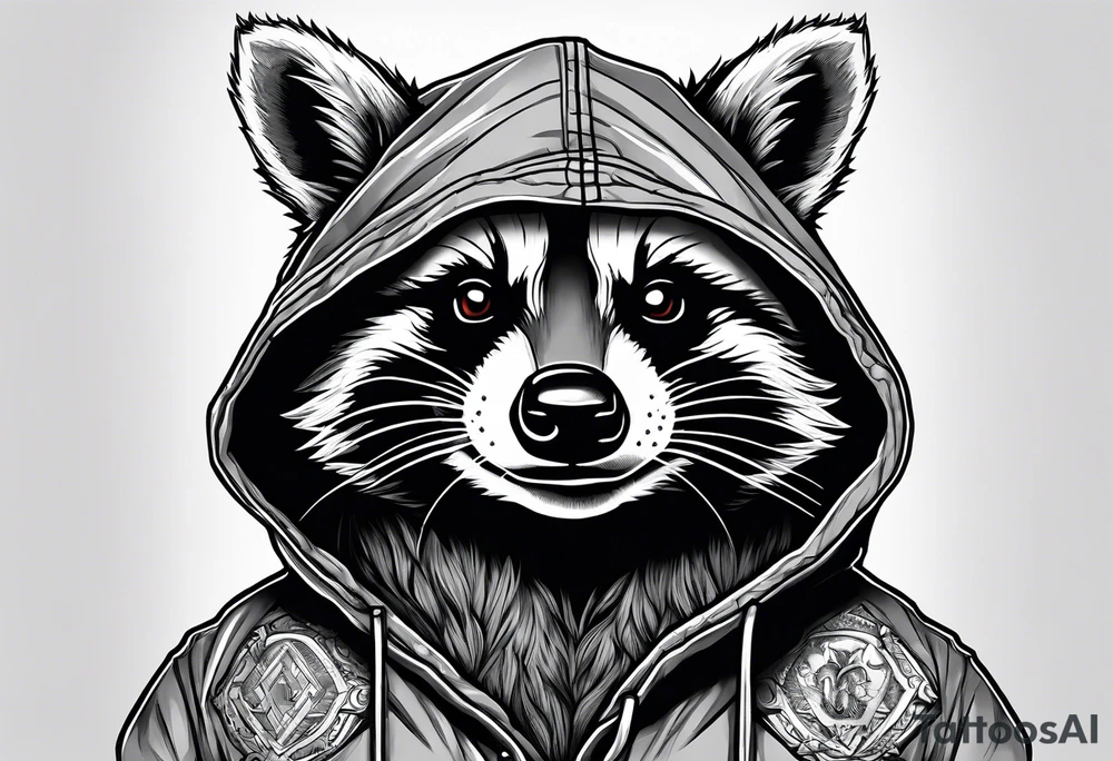 raccoon wearing a Superman hoodie tattoo idea