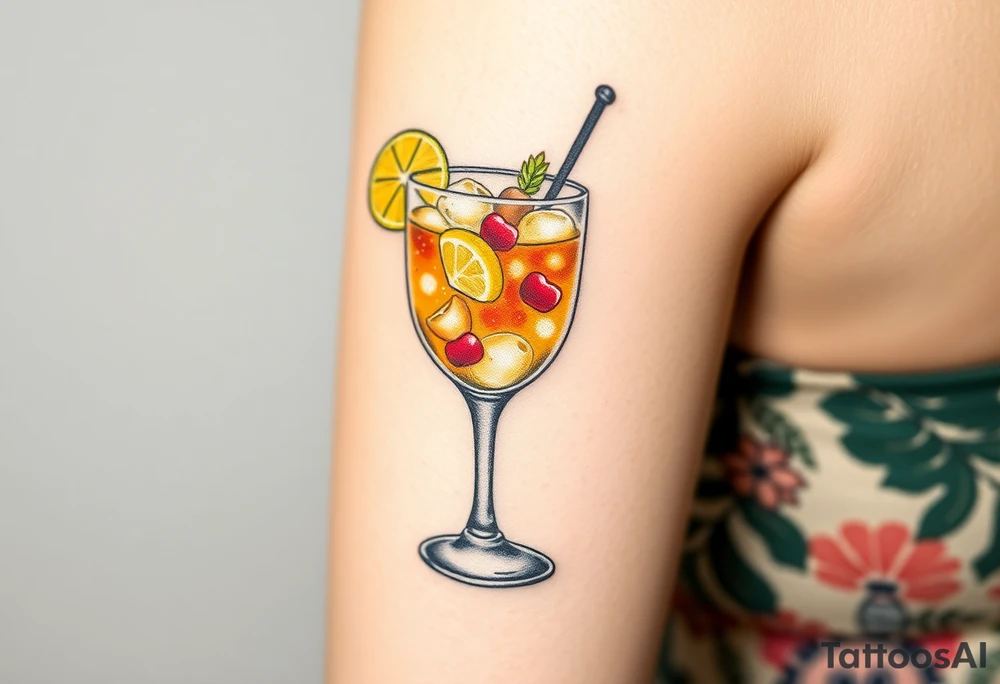Fun island vacation cocktail in a rocks glass with fun garnishes. About 2 inches tattoo idea