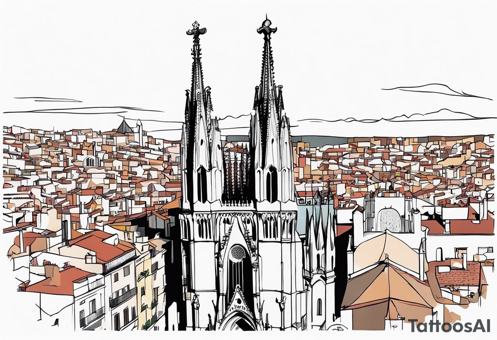 Simple design representing Barcelona gothic quarter tattoo idea