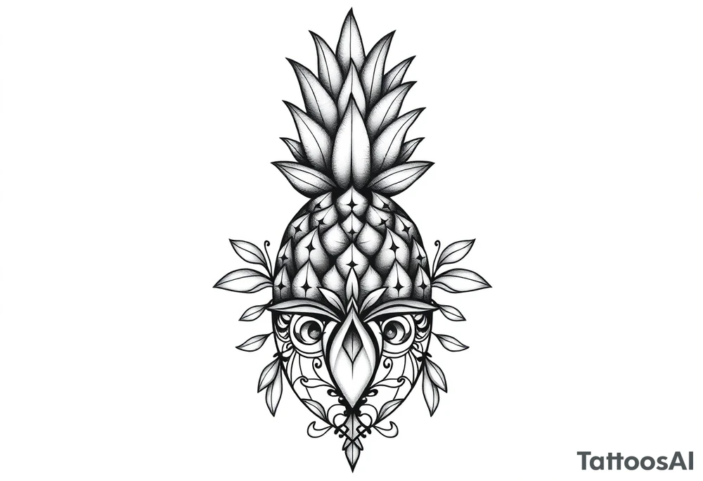 Bushy crown pineapple vagina, design to go over vagina , erotic vagina area design, anus to be at the bottom tattoo idea