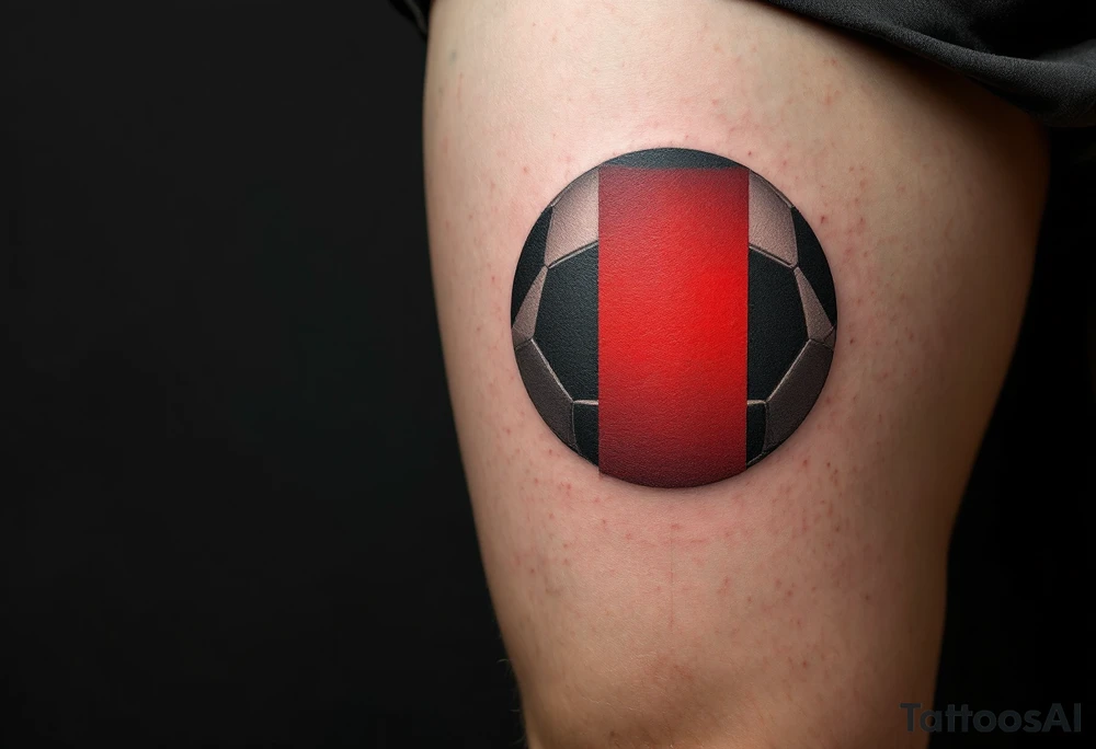 A modern design with a minimalist black ball and just one red panel showing the club star. tattoo idea