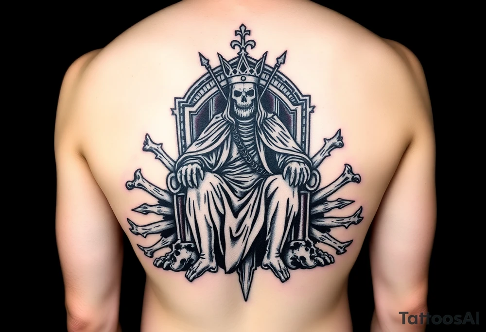 The king in yellow sitting on his throne of bones tattoo idea