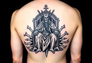 The king in yellow sitting on his throne of bones tattoo idea