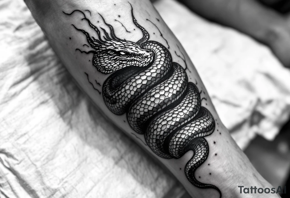 snake wrapping around lower leg tattoo idea