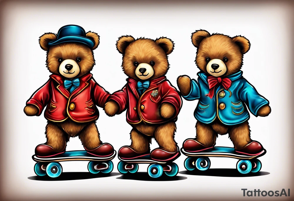 Teddy bears rollerskating tattoo idea