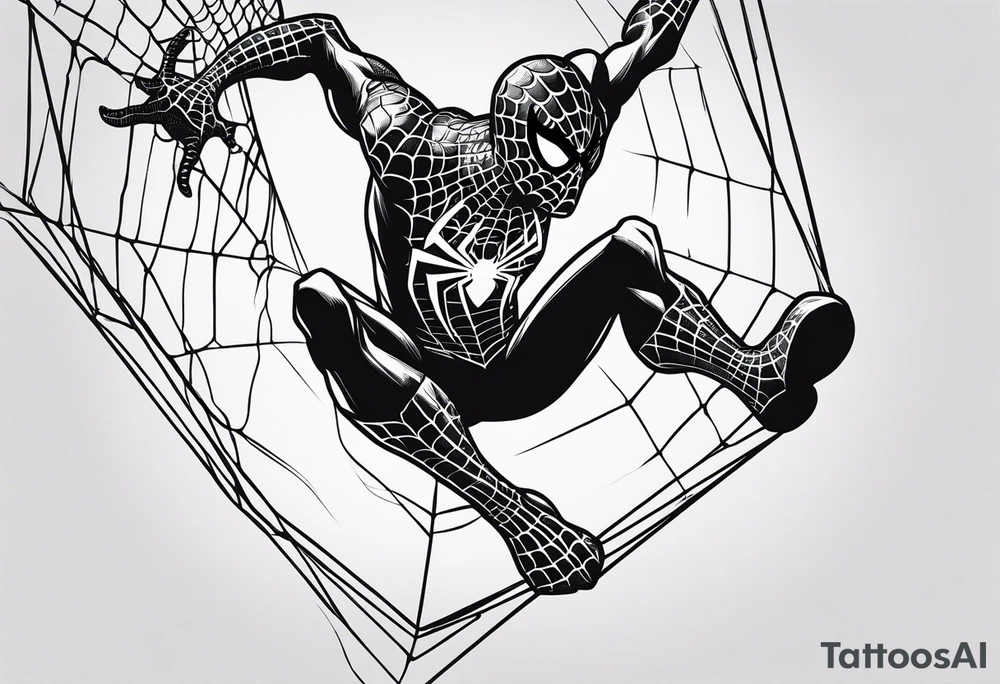 Spiderman shooting web while swinging tattoo idea