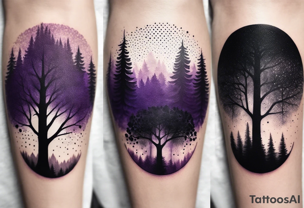 forest, abstract, on hand, no people, purple and black tattoo idea