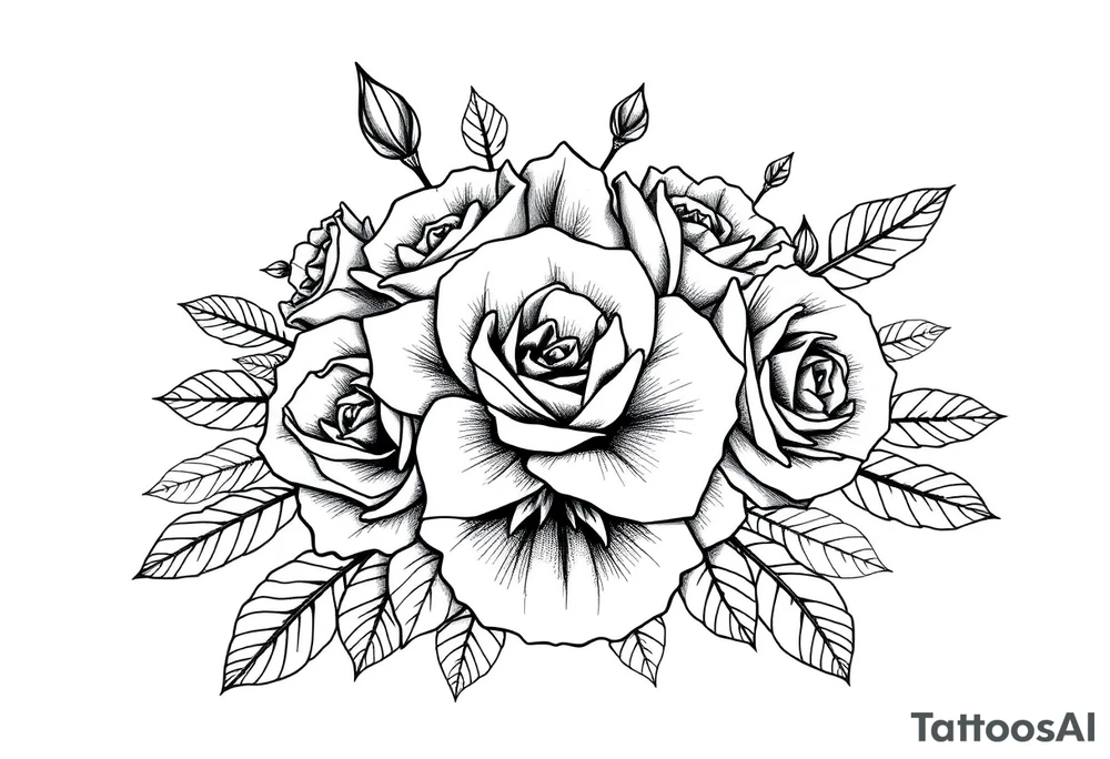 roses and wildflowers bouquet tattoo idea