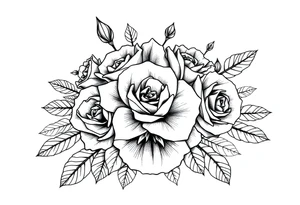 roses and wildflowers bouquet tattoo idea