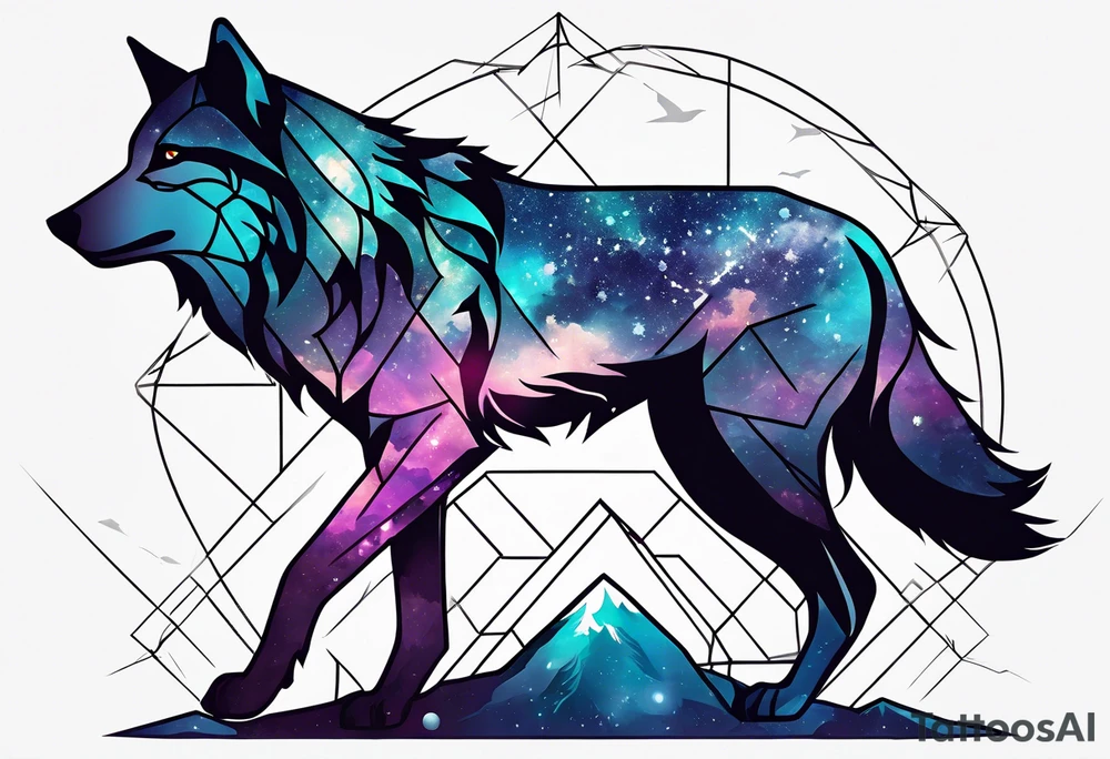 Constellation, animal wolf snow , géométric tattoo idea
