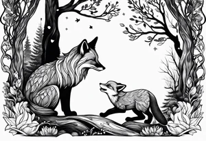 Forest mother feeding fox tattoo idea