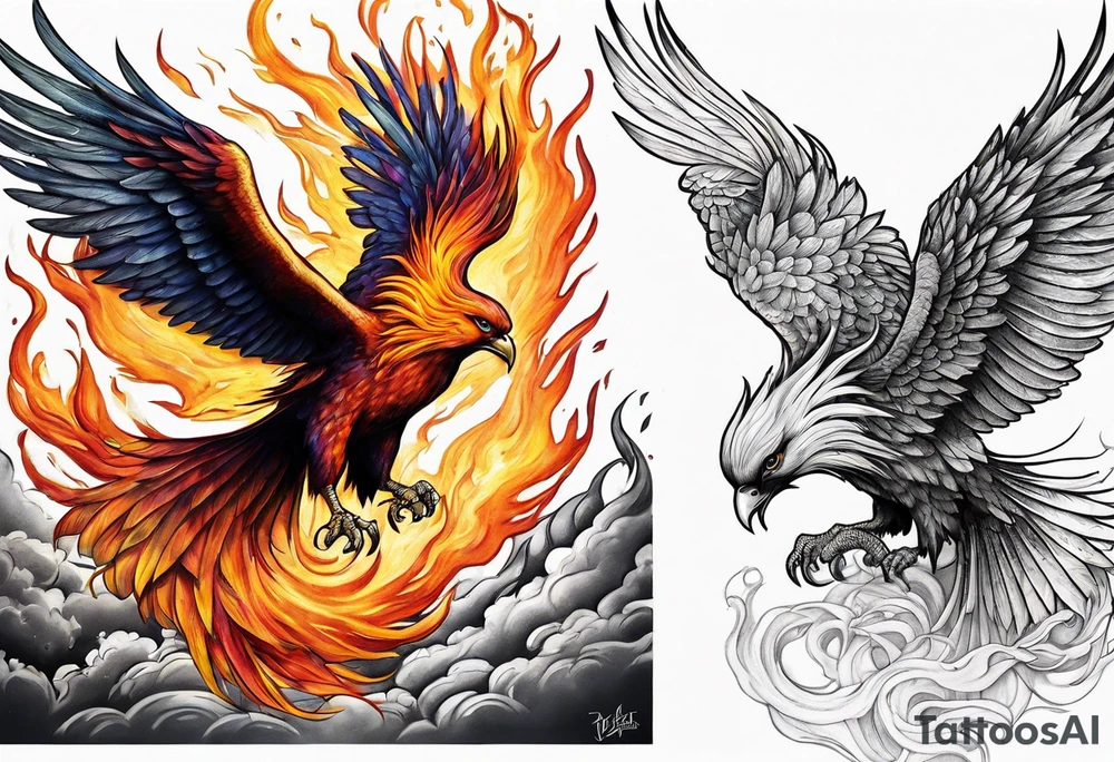 Phoenix riding from the ashes tattoo idea