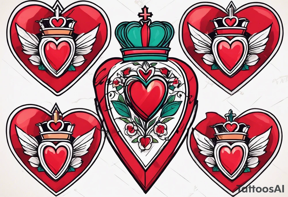 sacred heart vintage traditional tattoo simple sketch old school bold colors with banner christian
symbol
flowers crown on top of heart tattoo idea