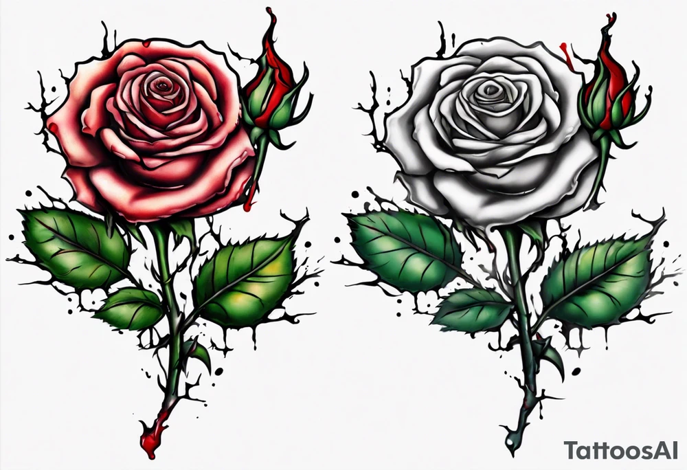 bleeding rose with a stem snapped in two tattoo idea