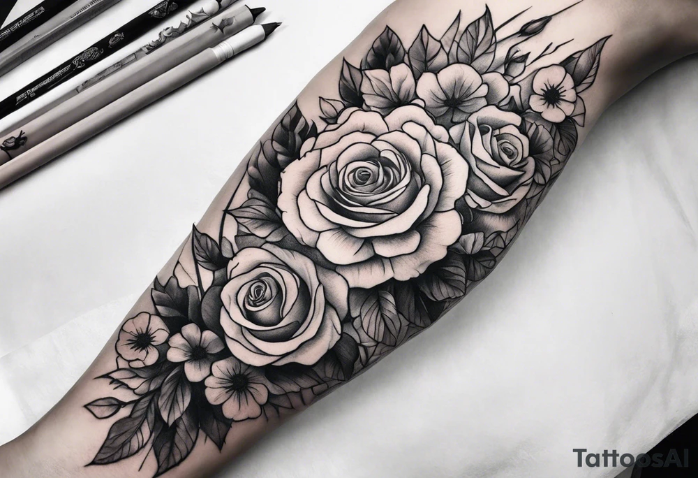 i want a full arm tattoo with simple flowers and roses tattoo idea