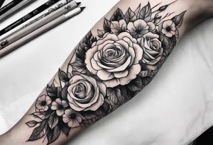 i want a full arm tattoo with simple flowers and roses tattoo idea
