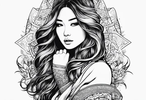 long haired woman reaching to stars tattoo idea