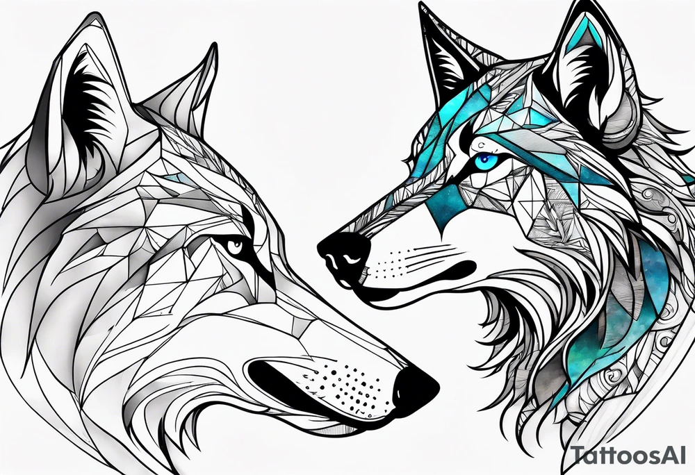 Constellation, two animal wolf, géométric tattoo idea