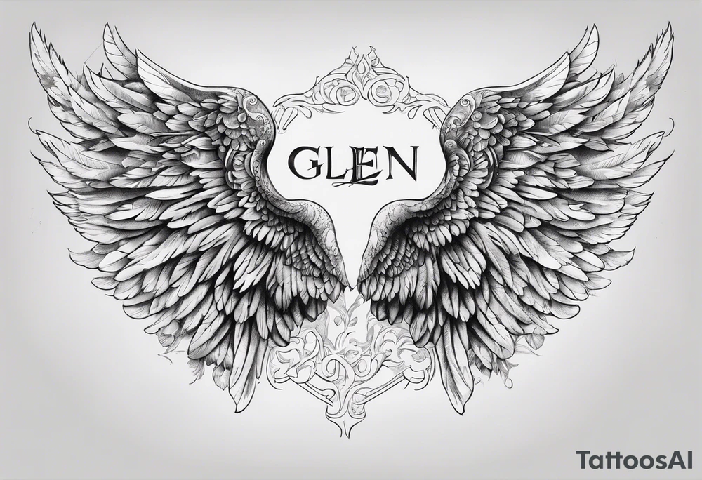 Angel Wings with the word Glenn in between tattoo idea