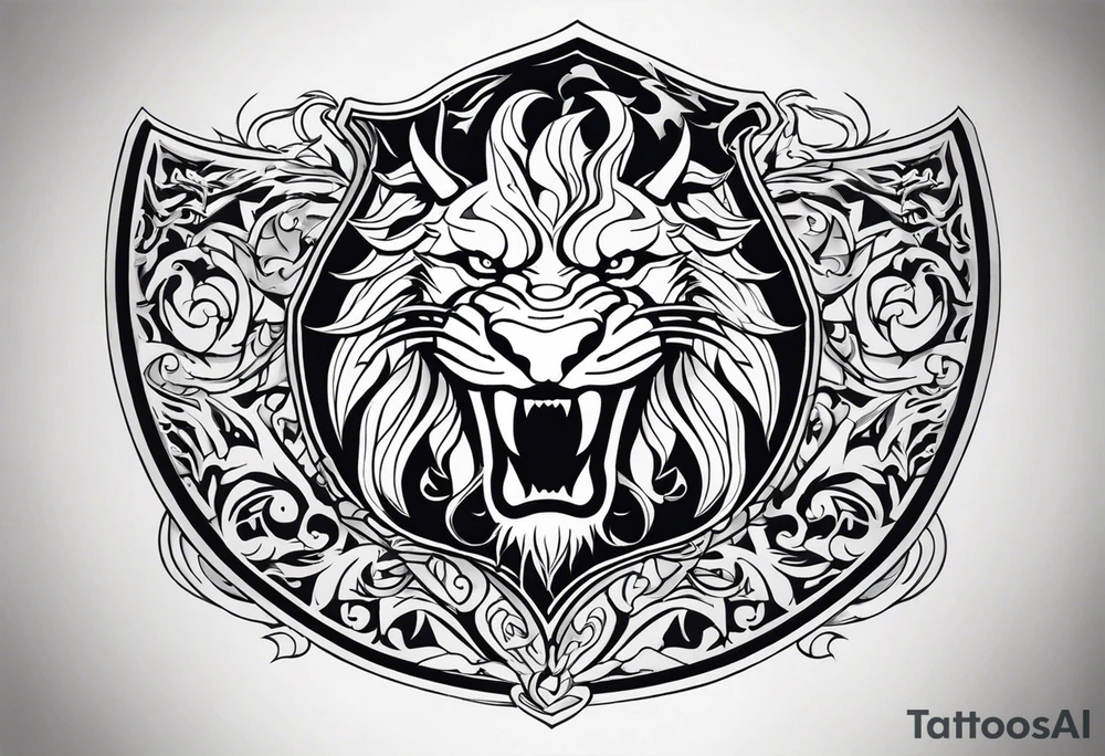 Valhalla sword shield dragon lion tattoo idea