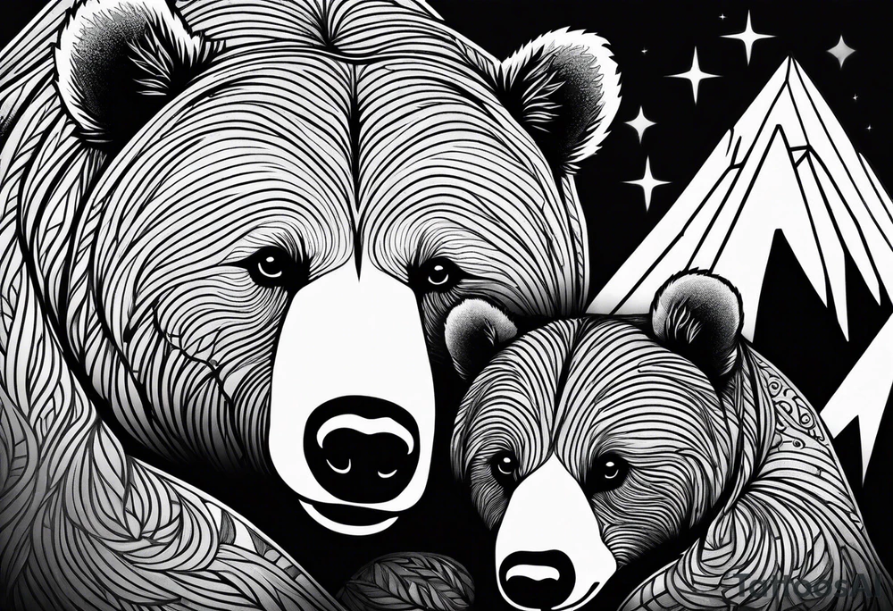 mamma bear and cub with mountains tattoo idea