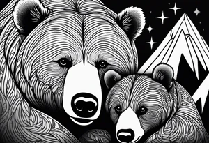 mamma bear and cub with mountains tattoo idea