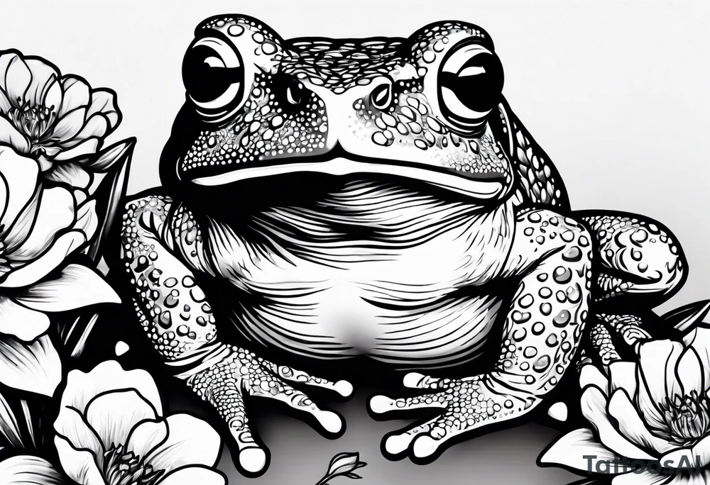 Toad holding flowers to go on a date tattoo idea