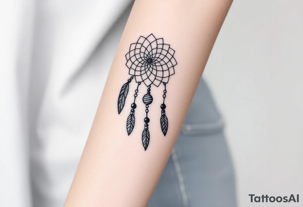 native dreamcatcher with flowing feathers and sacred beads tattoo idea