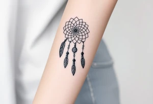 native dreamcatcher with flowing feathers and sacred beads tattoo idea